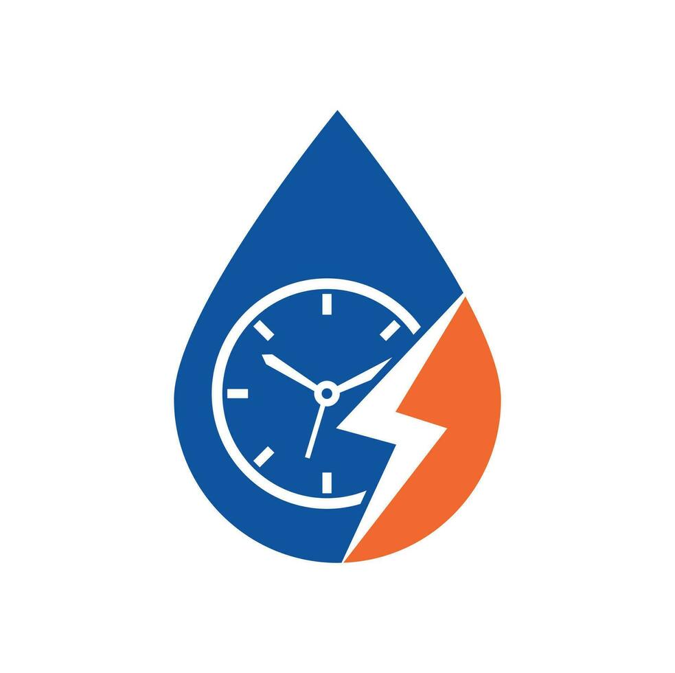 flash time drop forma conceito vector logo design. vetor de ícone do logotipo do tempo do trovão.