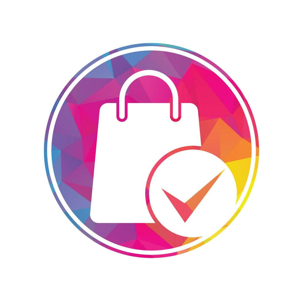 ícone de logotipo de verificação de sacola de compras. verifique o modelo de logotipo de compras, ícone, símbolo - vetor