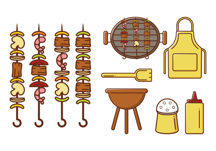 Brochette kebab skewers icons vector