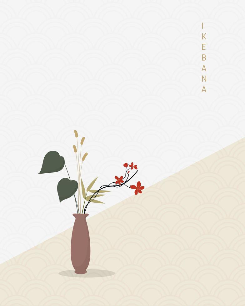 ikebana de arranjo de flores em estilo japonês tradicional vetor