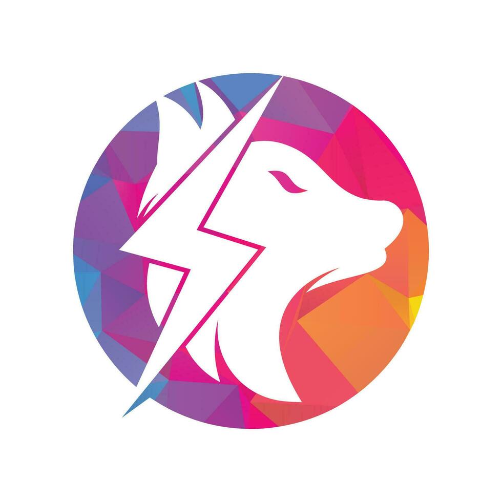 design de logotipo de lobo do trovão. poder, animal selvagem e vetor de ícone do conceito de logotipo de energia.