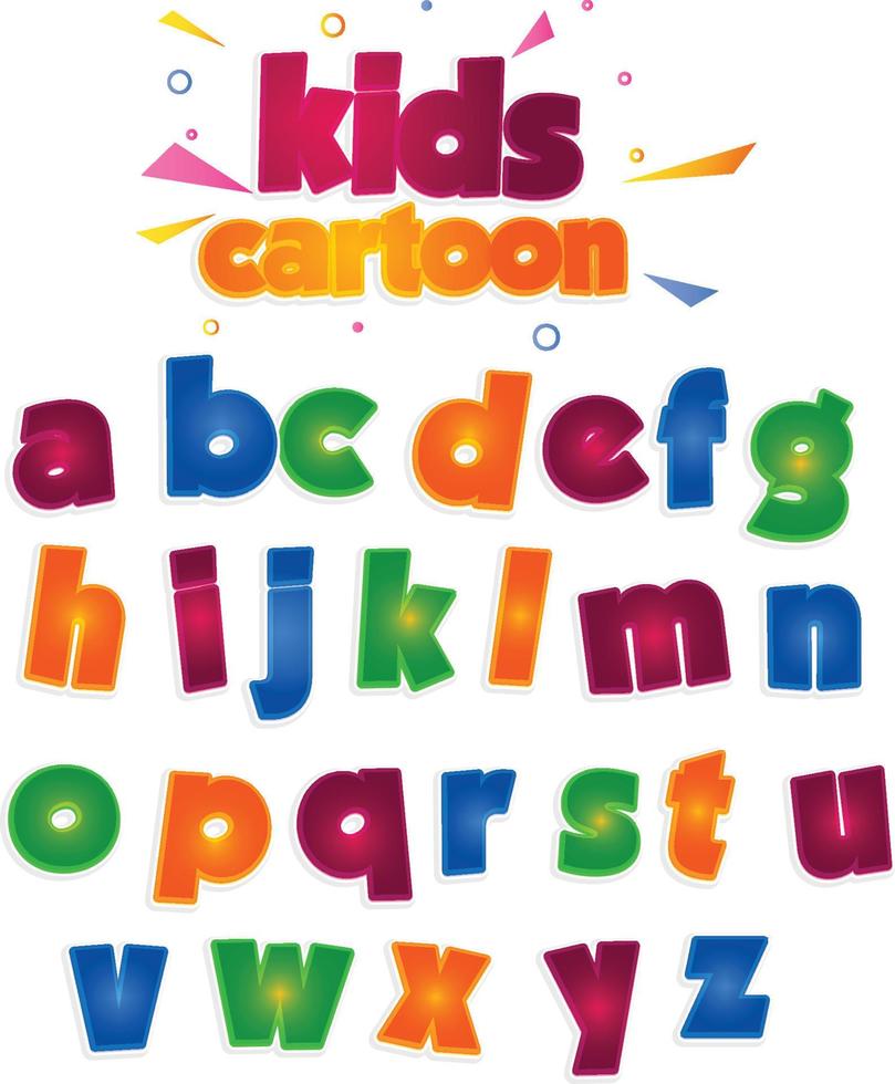 crianças coloridas fontes de desenhos animados alfabetos pequenos vetor