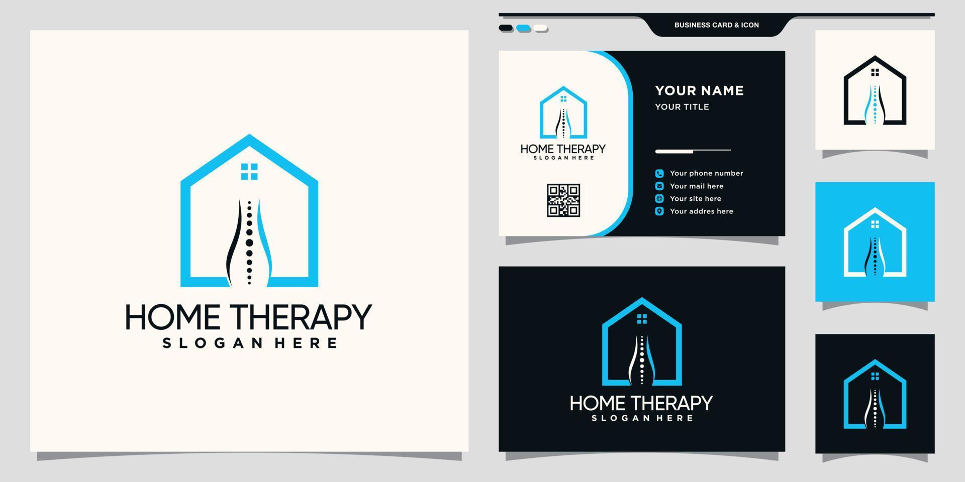 logotipo de terapia em casa com estilo de arte de linha e vetor premium de design de cartão de visita