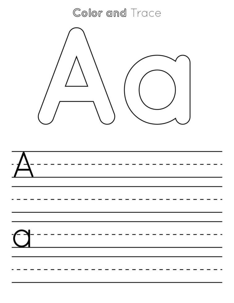 uma planilha de rastreamento de letras. planilha de crianças de rastreamento de letras maiúsculas e minúsculas ou alfabeto vetor