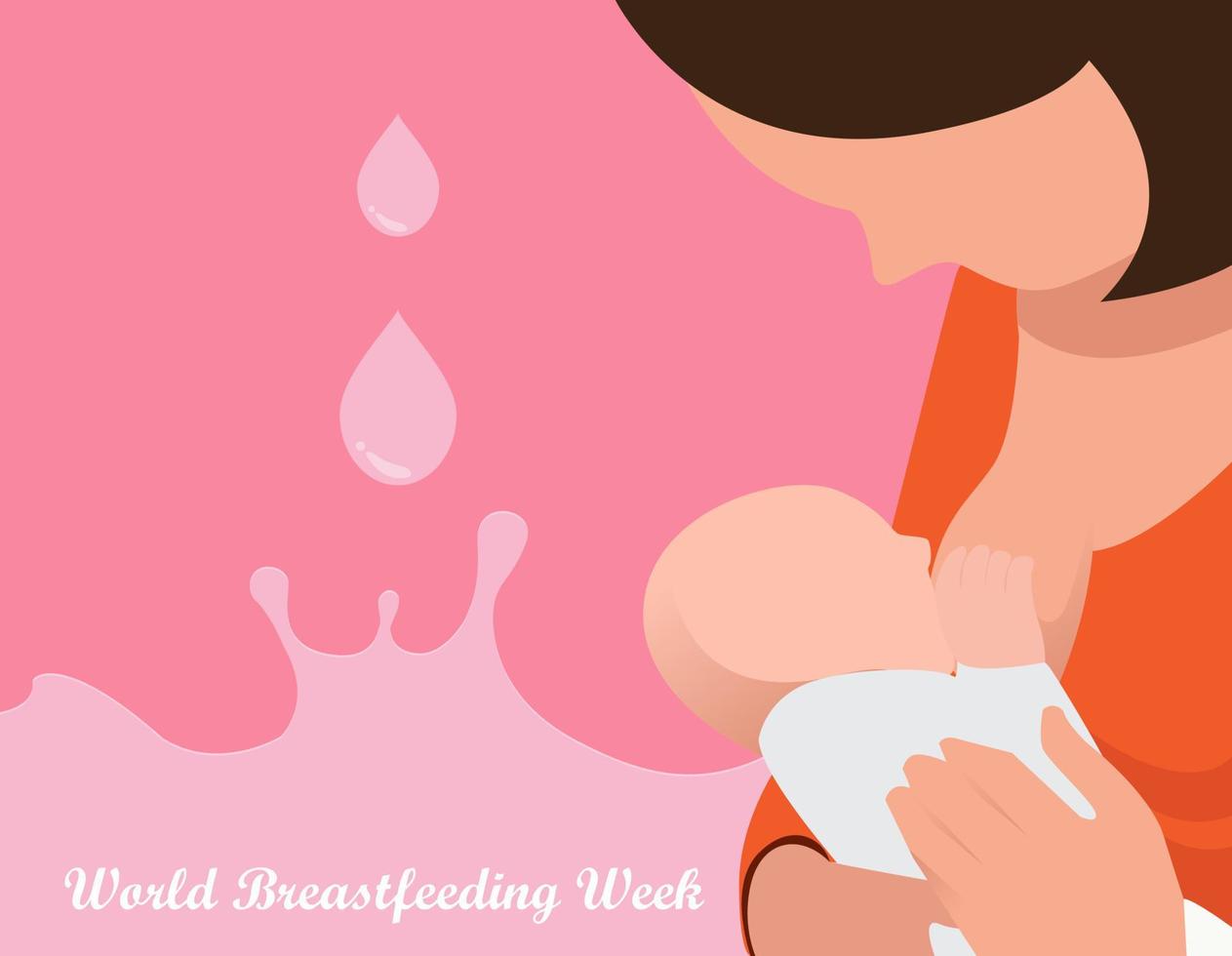 Semana Mundial do Aleitamento Materno, de 1 a 7 de agosto. banner, clipart do dia das mães. criança bebe leite do peito feminino. vetor