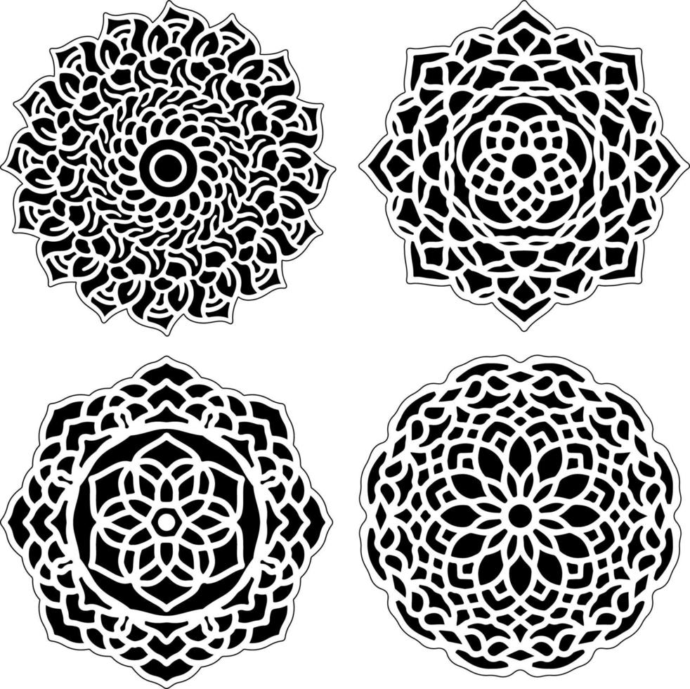 mandala conjunto elementos de decoração vintage floral preto e branco vetor