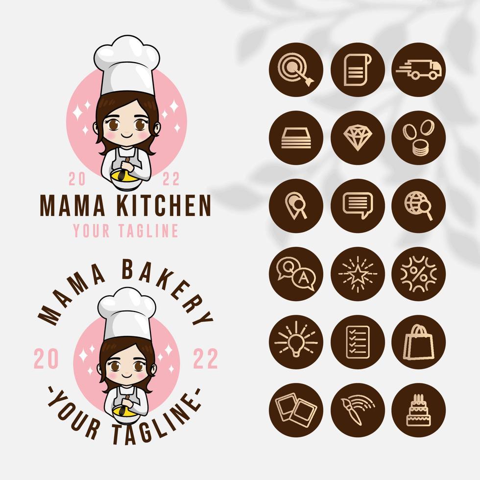 logotipo de cozinha chef para restaurante de comida e modelo de café com ícone vetor