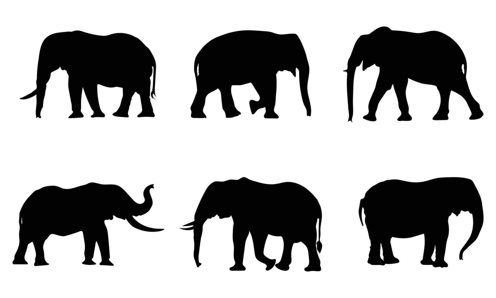 conjunto de silhuetas de elefante. sombra de elefante desenhada à mão. ilustração vetorial plana. vetor