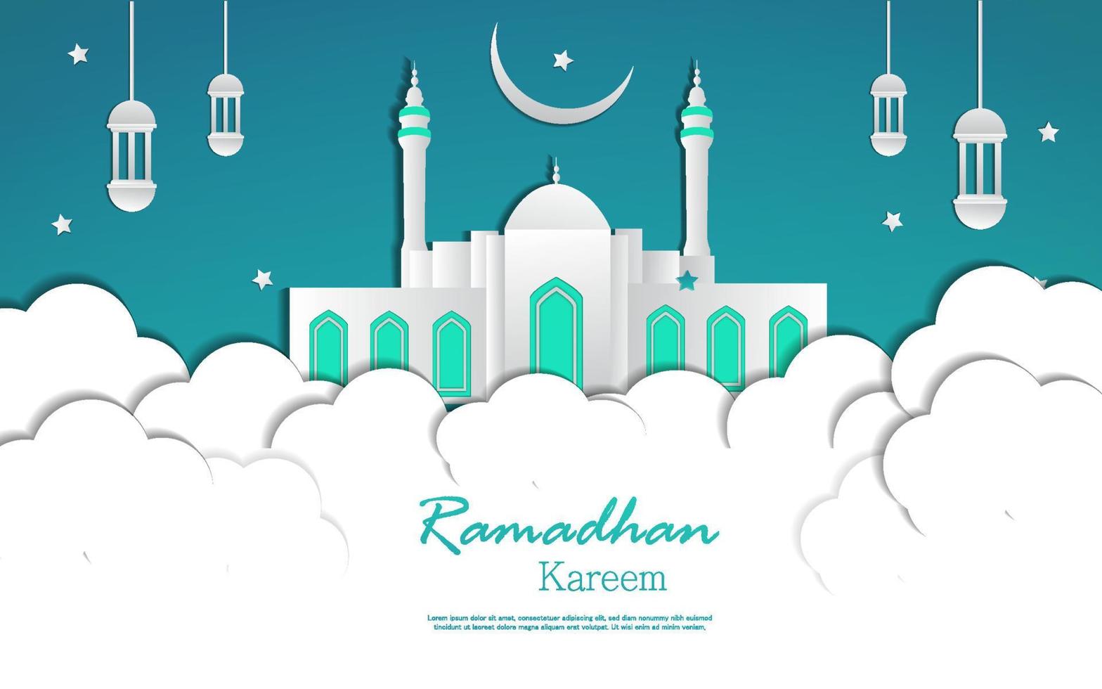 ramadhan kareem com estilo de arte de papel de mesquita vetor