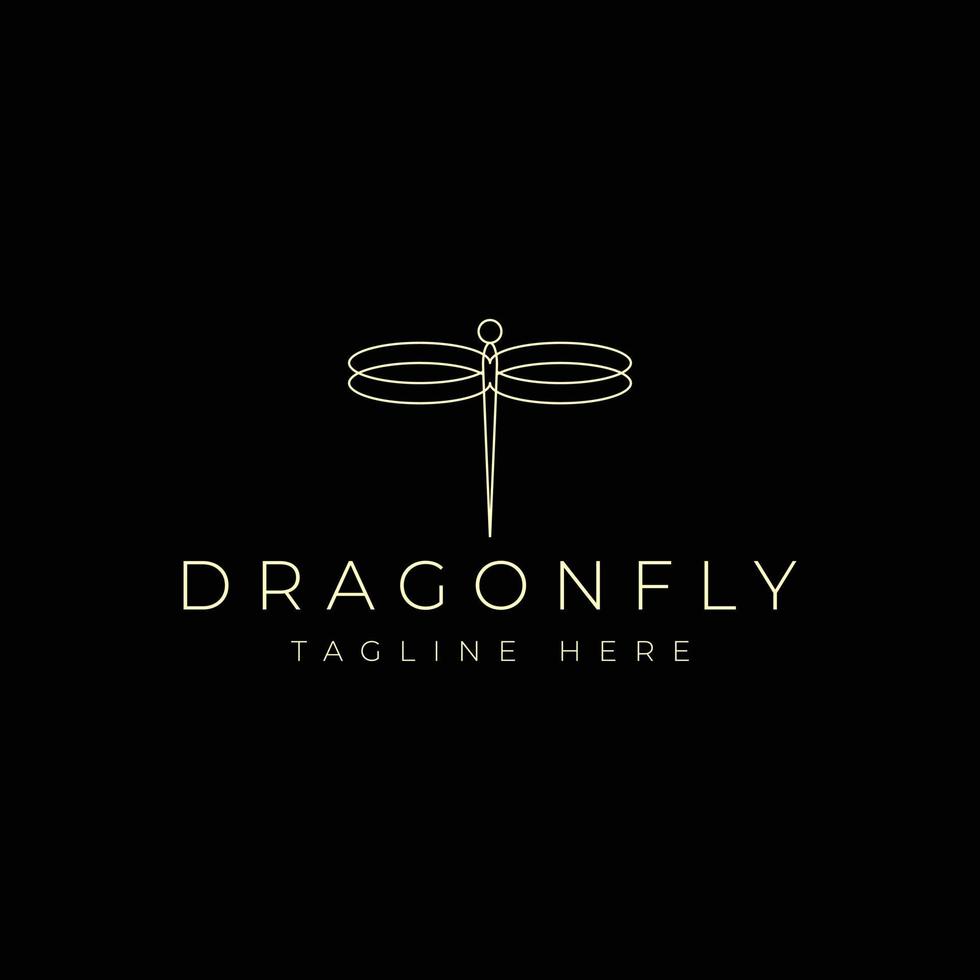 design de logotipo de linha elegante minimalista de libélula dourada vetor