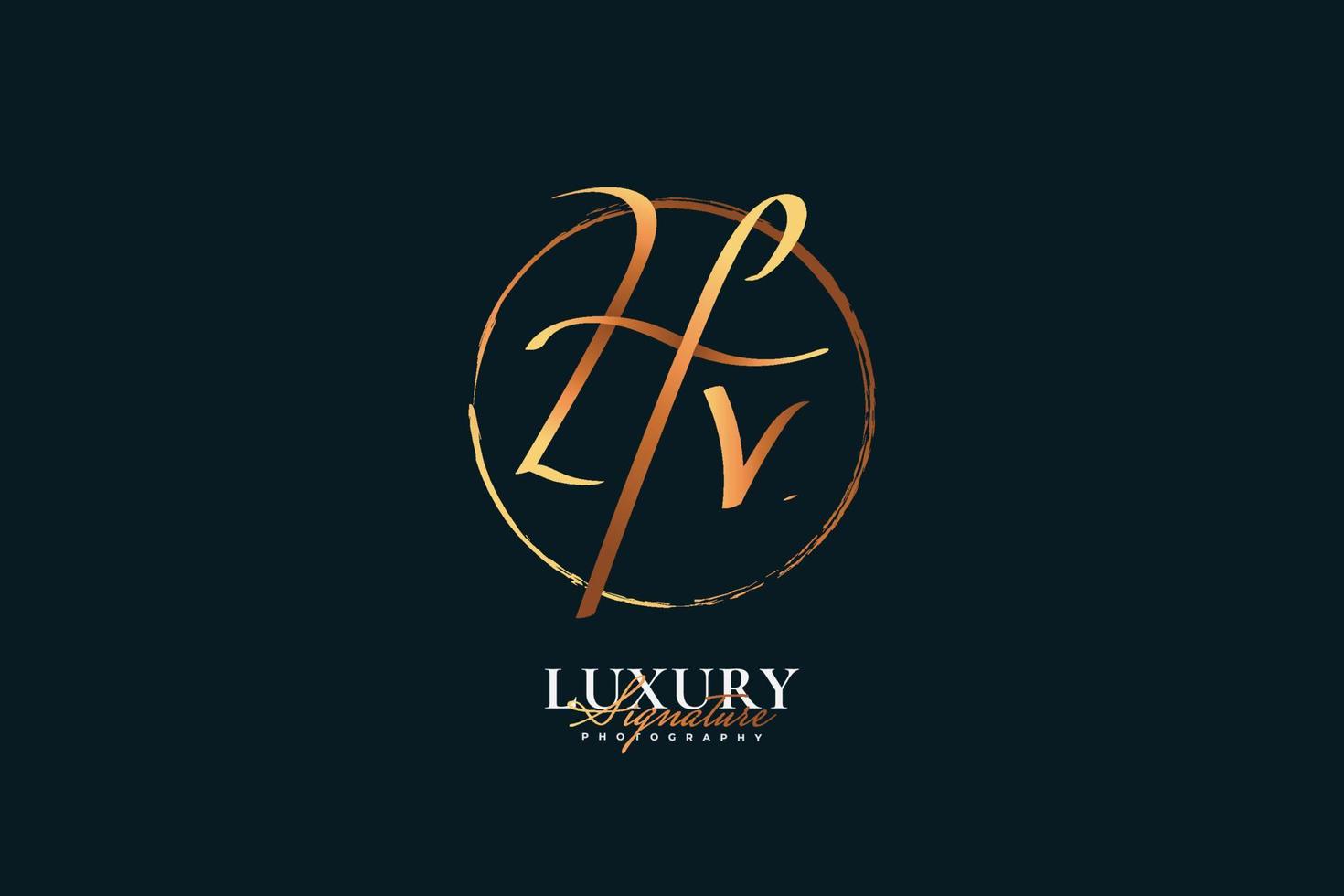 design de logotipo inicial h e v em estilo de caligrafia de ouro de luxo. logotipo ou símbolo de assinatura hv para casamento, moda, joias, boutique e identidade de marca comercial vetor