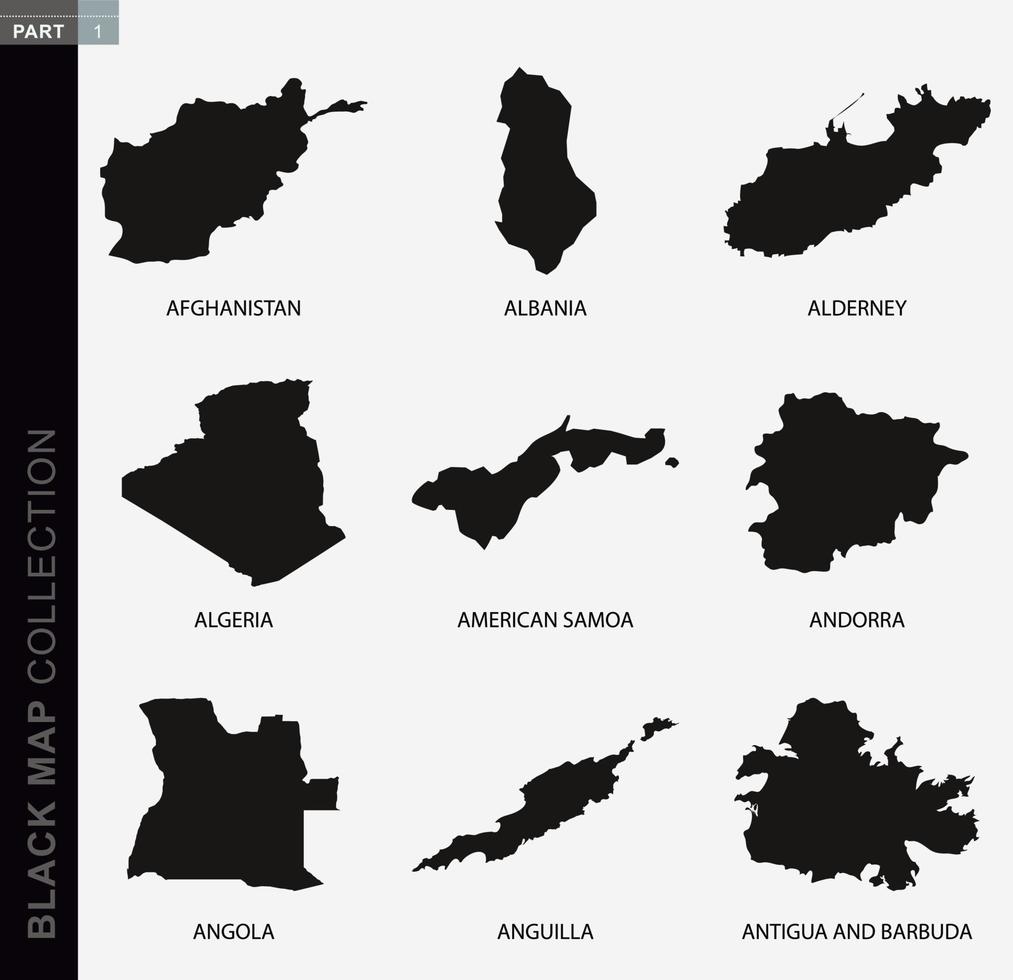 coleção de mapas pretos, mapas de contorno preto do mundo. vetor