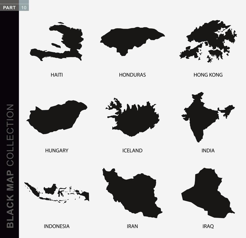 coleção de mapas pretos, mapas de contorno preto do mundo. vetor