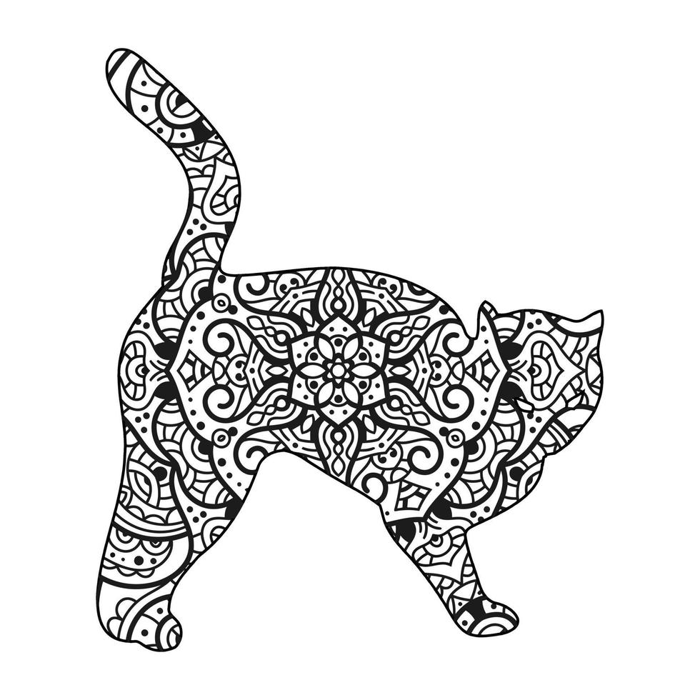 mandala gato para colorir para crianças vetor