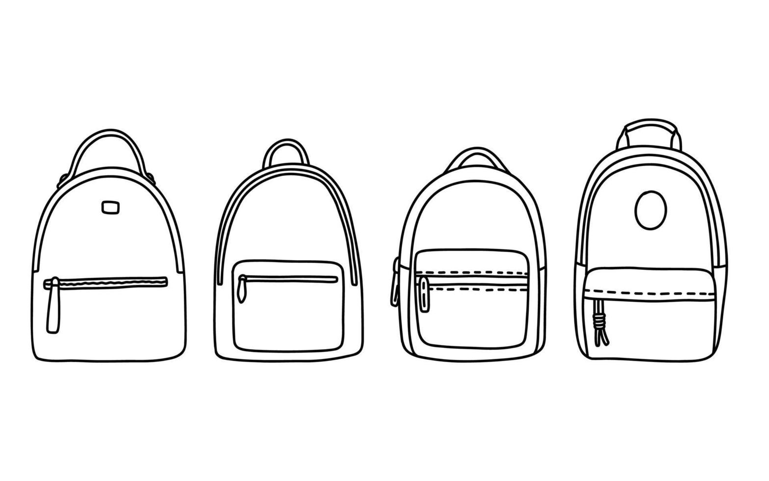 mochila mochila conjunto doodle ilustração vetorial simples preto e branco vetor