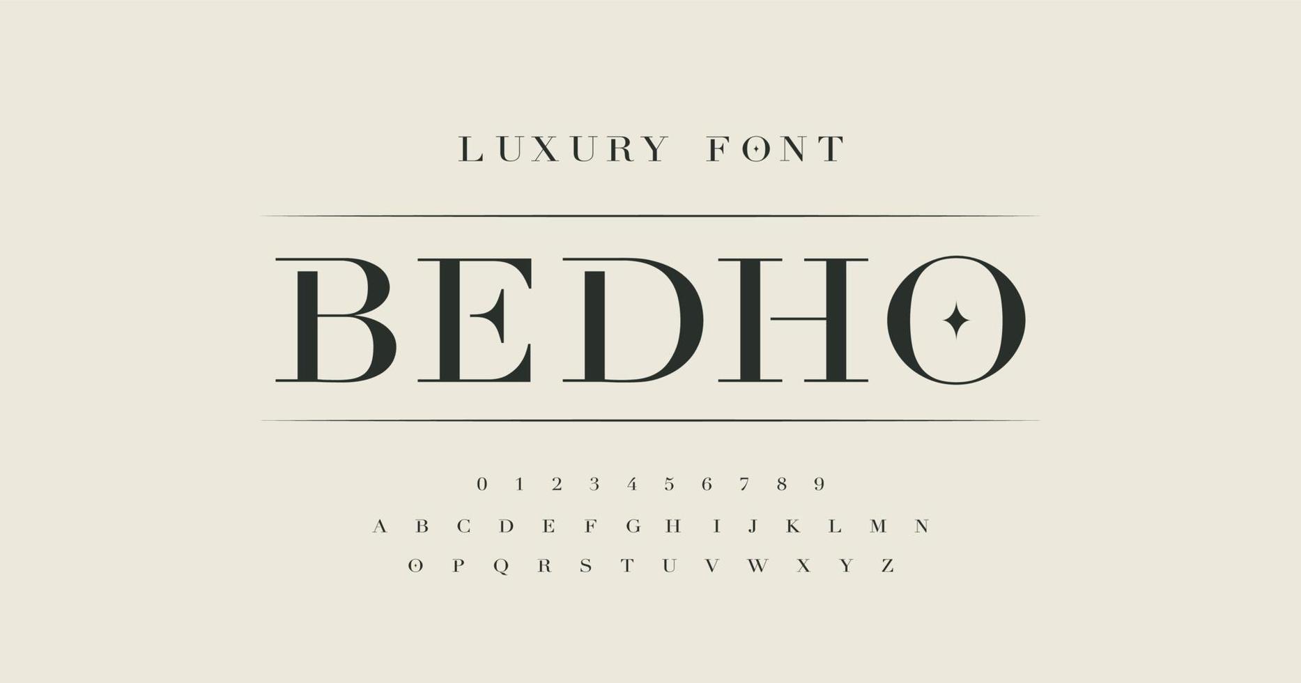 fonte e número de letras do alfabeto elegante e luxuoso. serif clássico letras elegantes designs de moda mínimos. fontes tipográficas em maiúsculas regulares. ilustração vetorial vetor