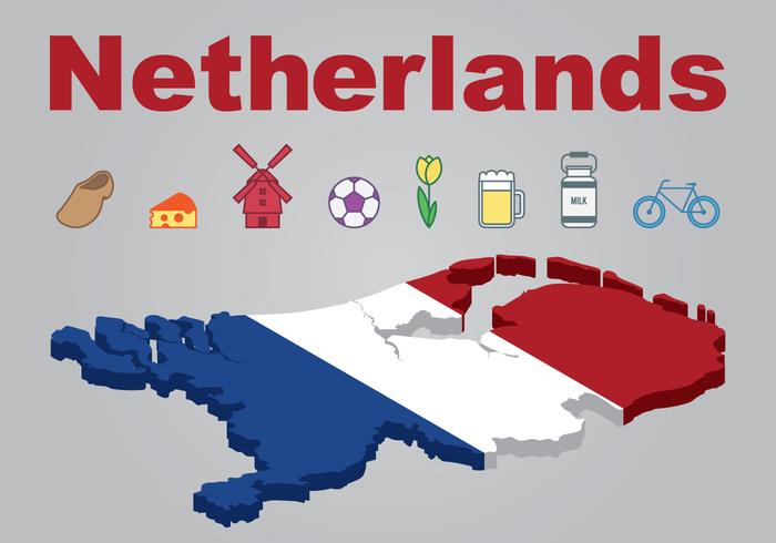 Mapa e ícones dos Países Baixos Set Vector