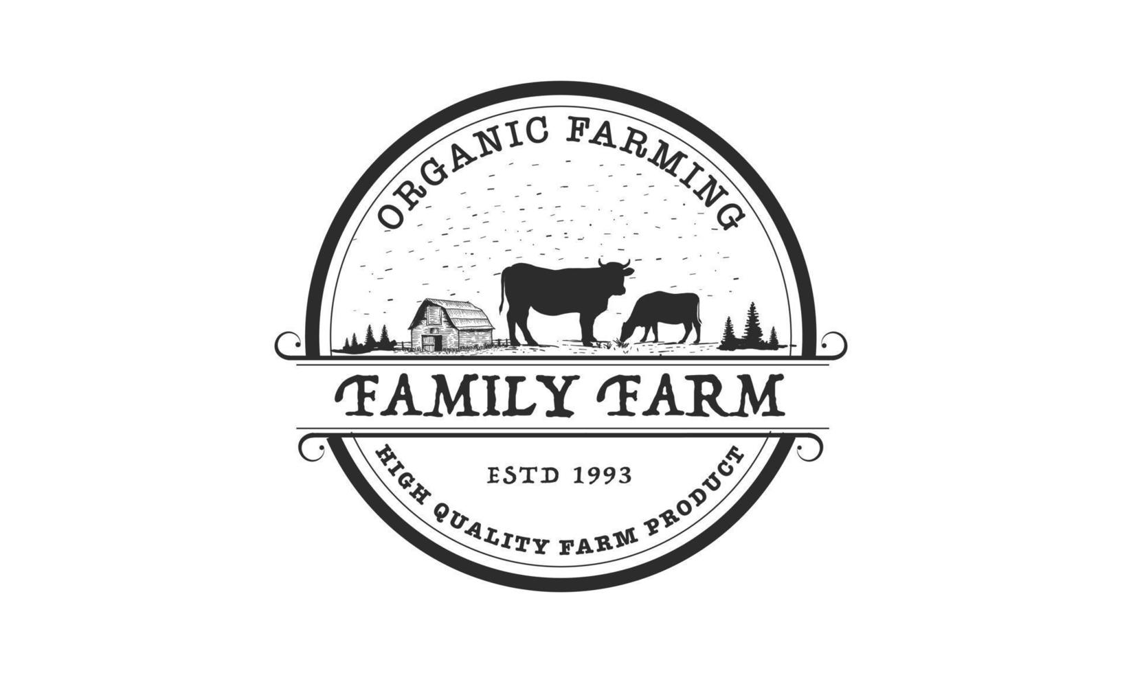 retrô vintage fazenda gado angus gado carne emblema rótulo vetor de design de logotipo