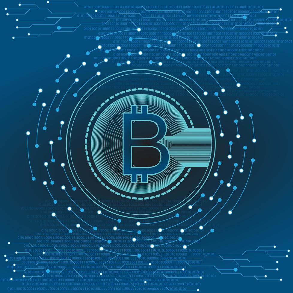 design de vetor bitcoin ao redor com placa de circuito de círculo de ouro para criptomoeda para o futuro mundo dos negócios da economia
