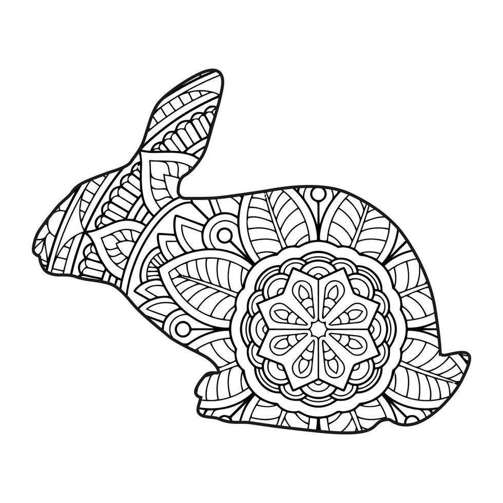 desenho de ilustração vetorial de coloração de mandala de coelho fofo. vetor