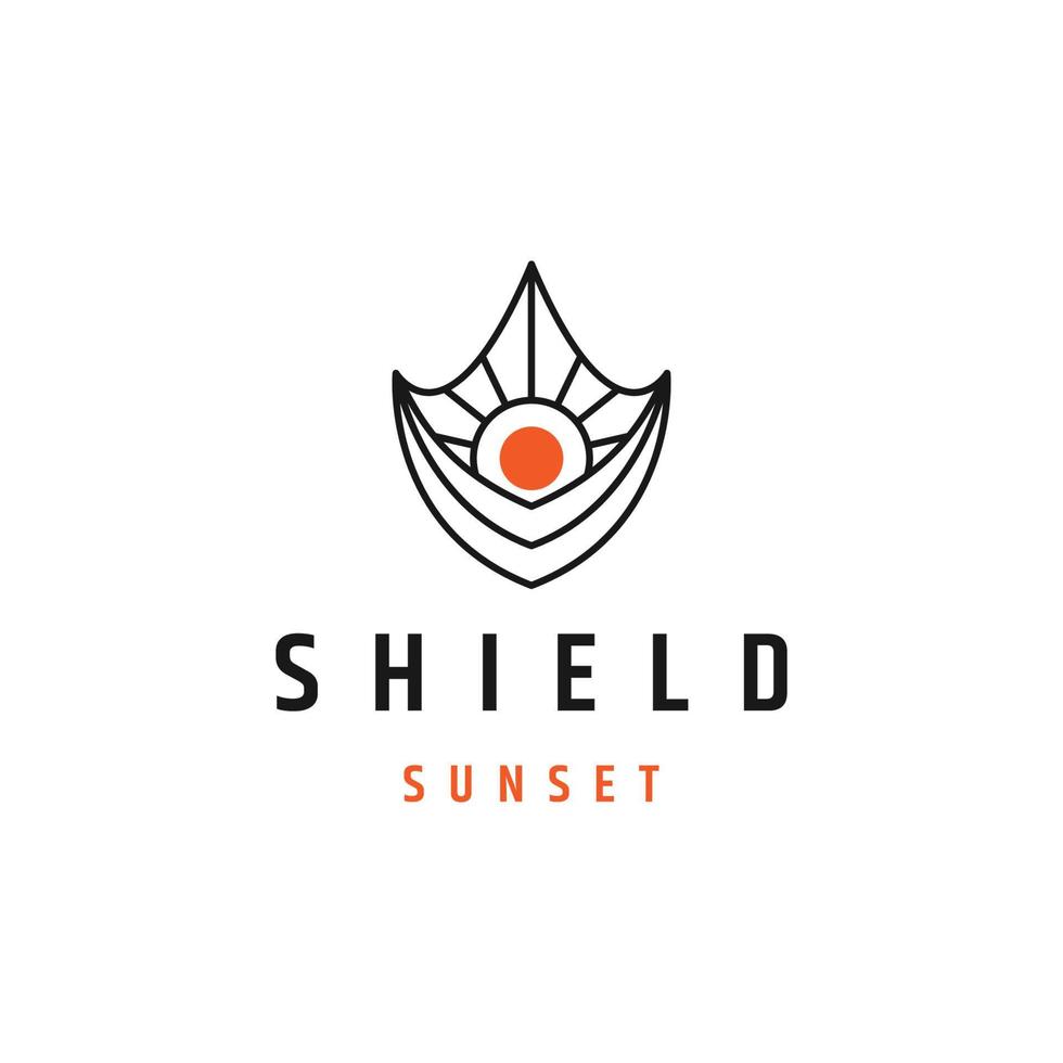 escudo de modelo de design de ícone de logotipo de linha pôr do sol vetor plano