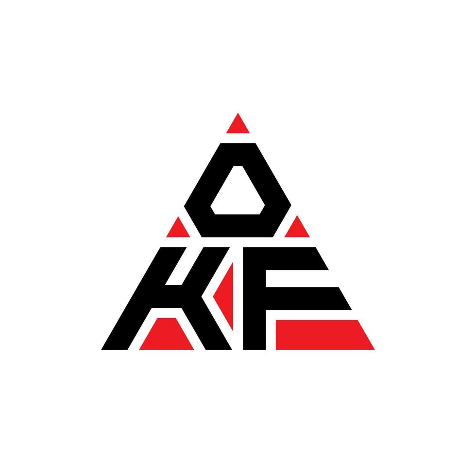 okf design de logotipo de letra triângulo com forma de triângulo. monograma de design de logotipo de triângulo okf. modelo de logotipo de vetor de triângulo okf com cor vermelha. logotipo triangular okf logotipo simples, elegante e luxuoso.