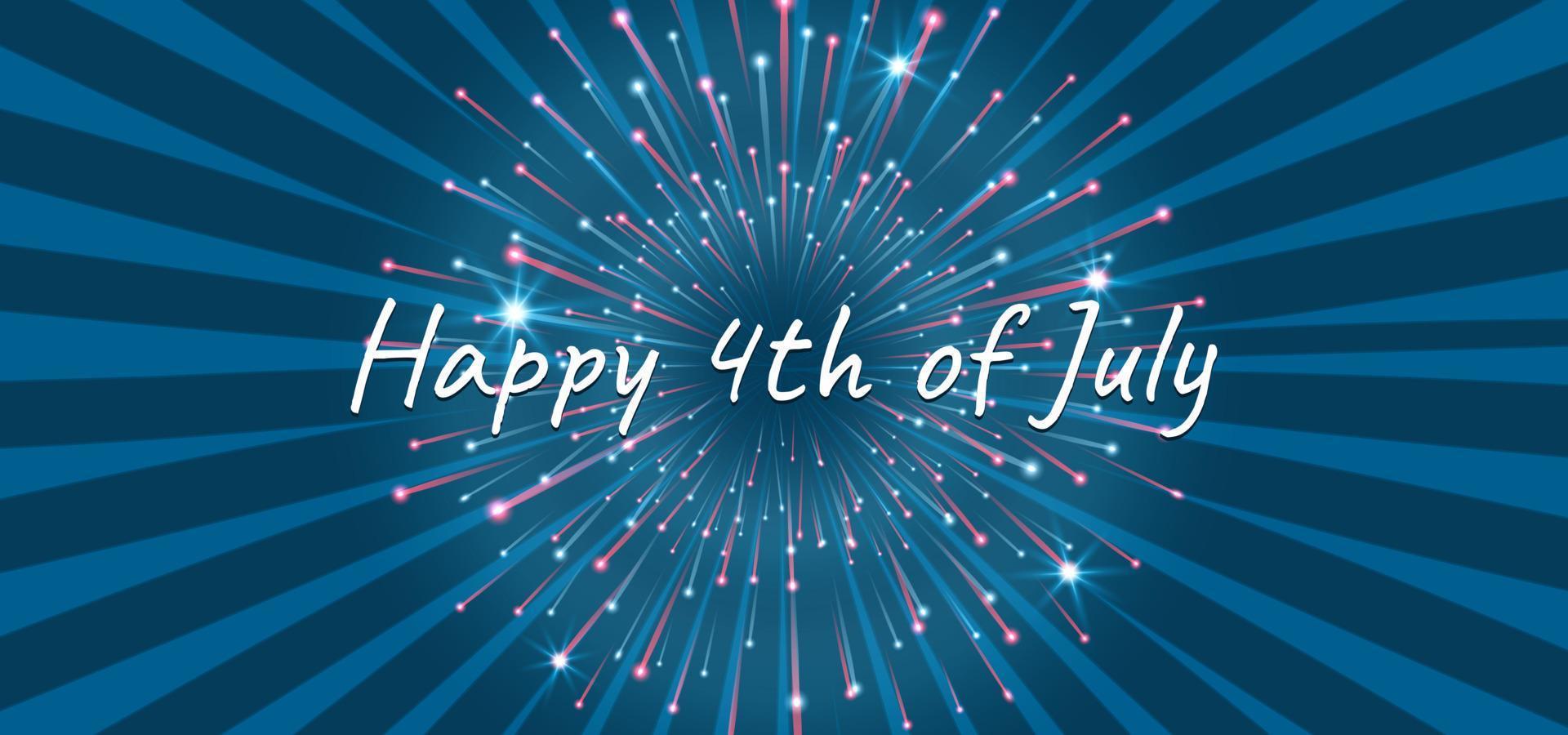 fundo de 4 de julho. de fundo vector com fogos de artifício e fundo azul. modelo de banner vetorial para o dia da independência dos eua