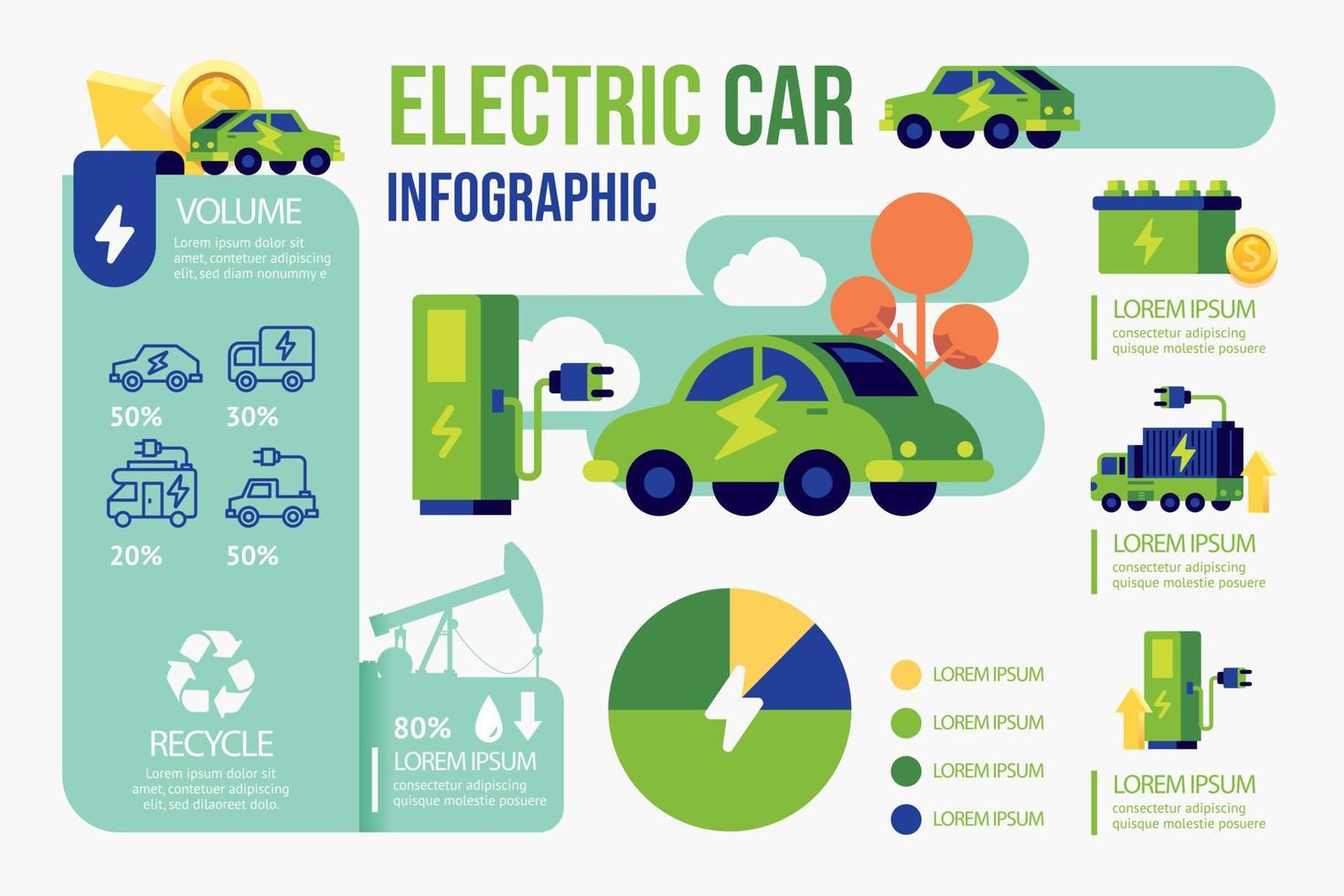 infográfico de veículo elétrico. projeto de estação de carga de carro elétrico. vetor