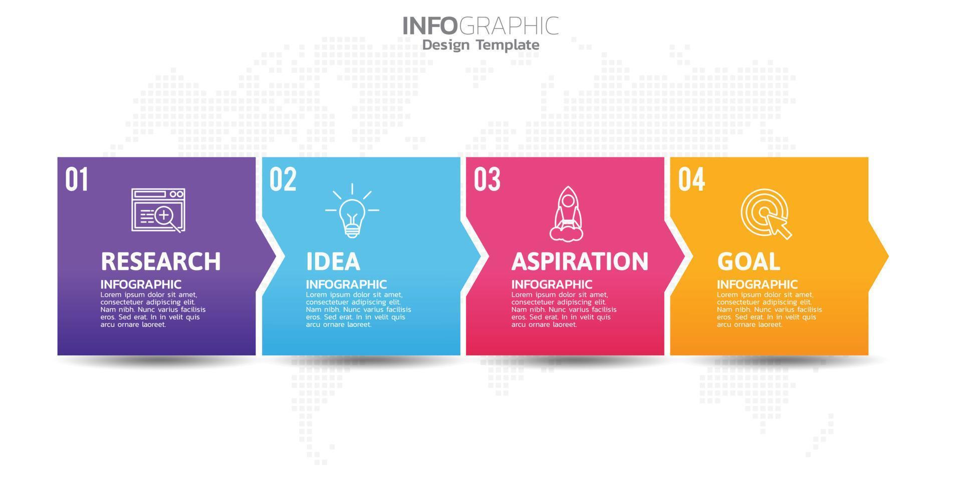 elementos infográficos de 4 etapas para conteúdo, diagrama, fluxograma, etapas, peças, linha do tempo, fluxo de trabalho, gráfico. vetor