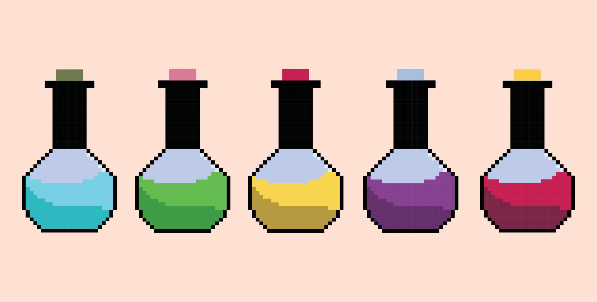 tubo de ensaio de pixel art, conjunto de pixels de vidraria de laboratório de ciências. vetor