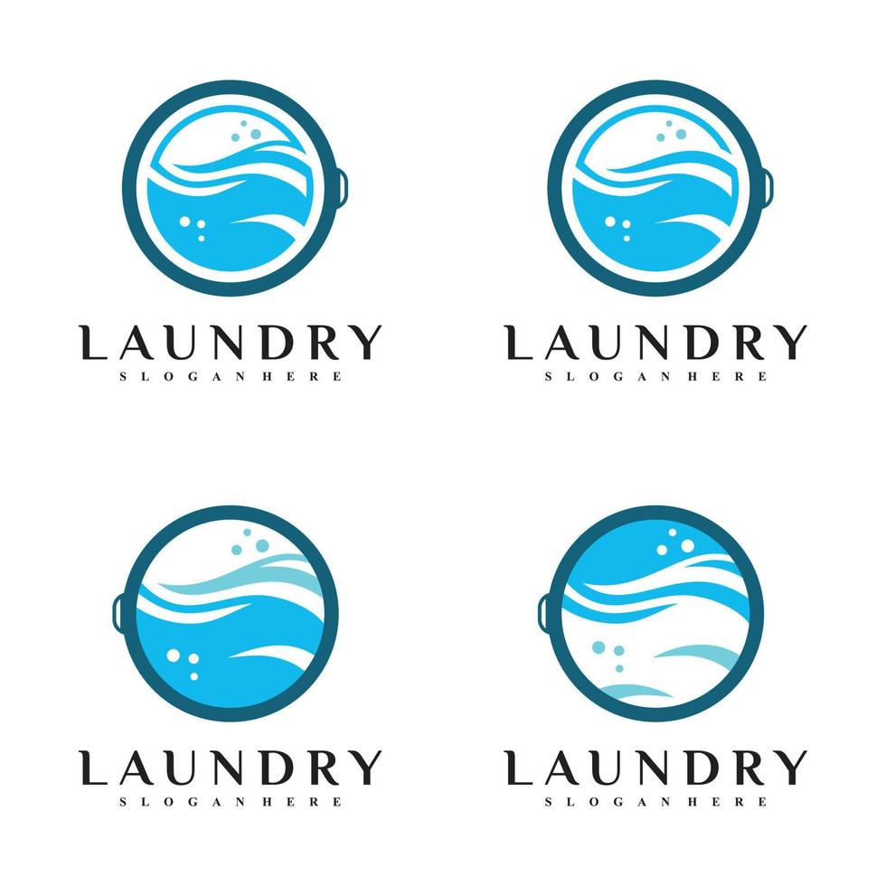 definir pacote de inspiração de design de logotipo de lavanderia e lavagem com vetor premium de conceito criativo