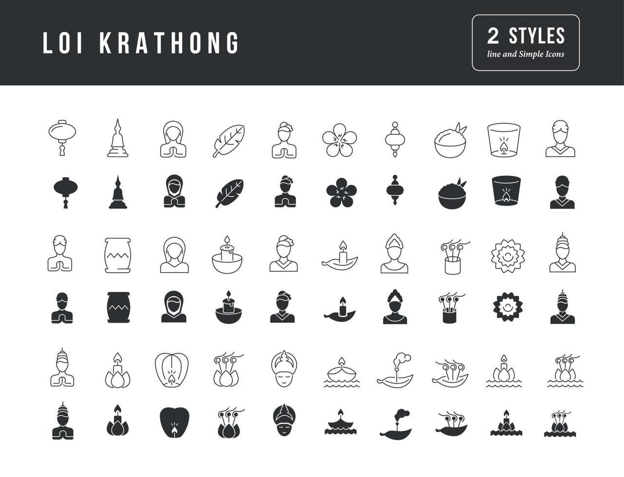vetor ícones simples de loi krathong