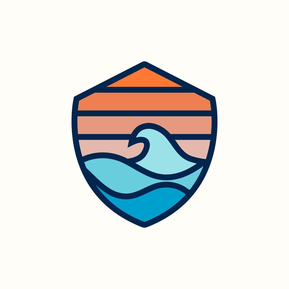 design de ilustração de logotipo de escudo de ondas oceânicas moderno vetor