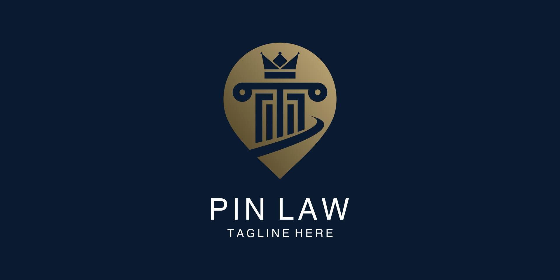 vetor de conceito de design de logotipo de lei com estilo de localização de pinos, advogado, escritório de advocacia, justiça