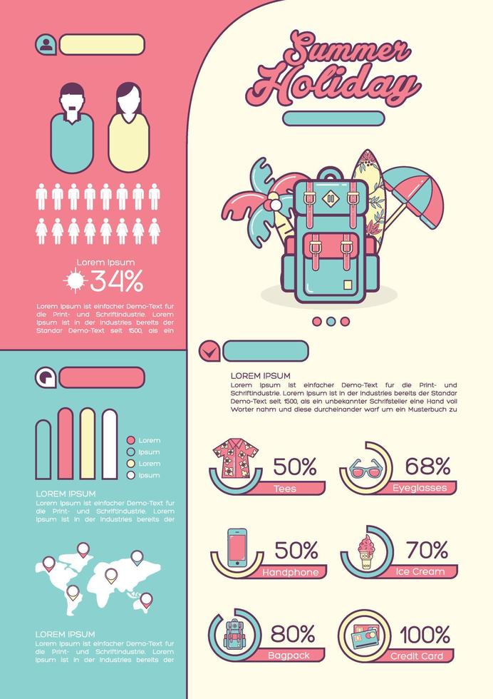 infográficos de viagem - pôster de informações, layout de modelo de capa de folheto com ícones de design plano, outros elementos e texto de preenchimento vetor