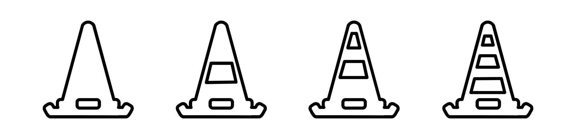 ícone de cone em vetor de estilo diferente, dois ícones de vetor de cone colorido e preto projetados, conjunto de ícones de cone de tráfego, ilustração em vetor de símbolo de barreira
