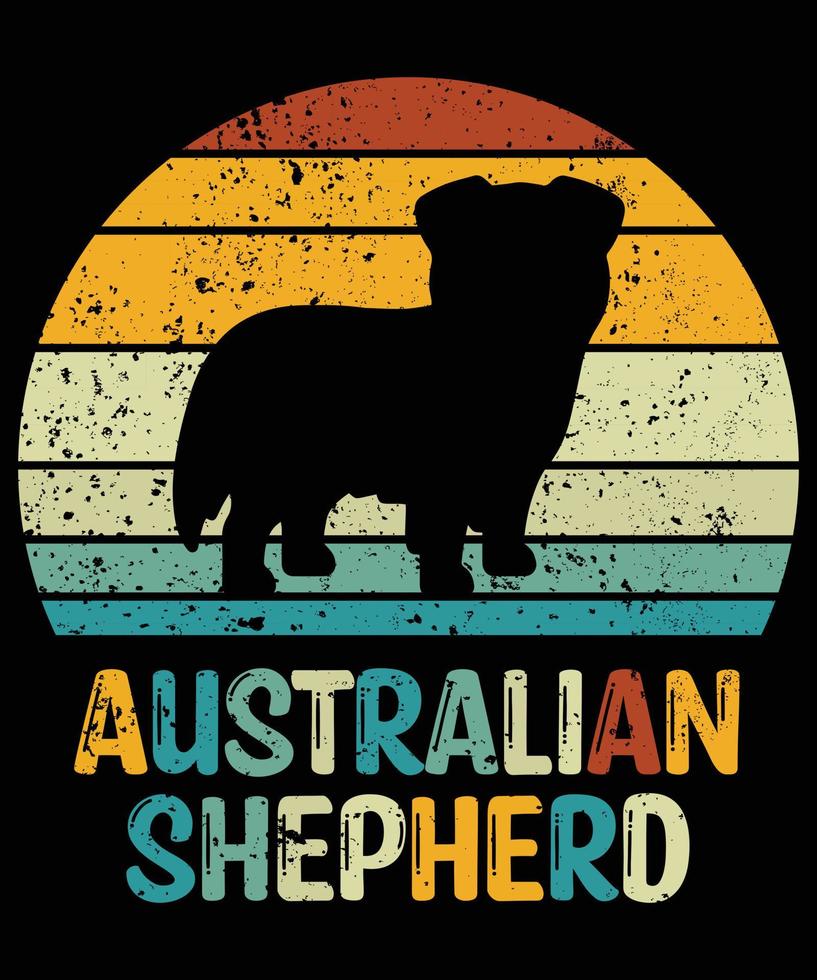 engraçado pastor australiano vintage retro pôr do sol silhueta presentes amante de cães proprietário de cães camiseta essencial vetor