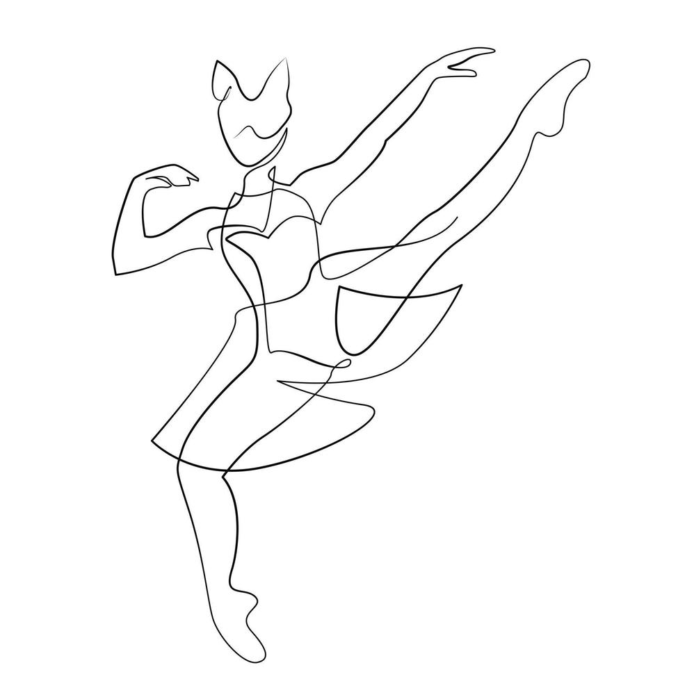 esboço de uma mulher em um vestido de balé pose dançarina ginasta linha arte contínua ícone menina isolada no branco vetor