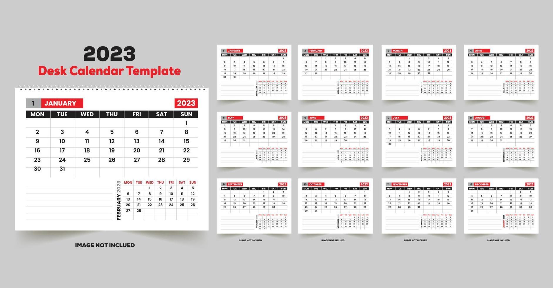 modelo de calendário mensal para o ano de 2023. semana começa no domingo. calendário de mesa em estilo minimalista. vetor