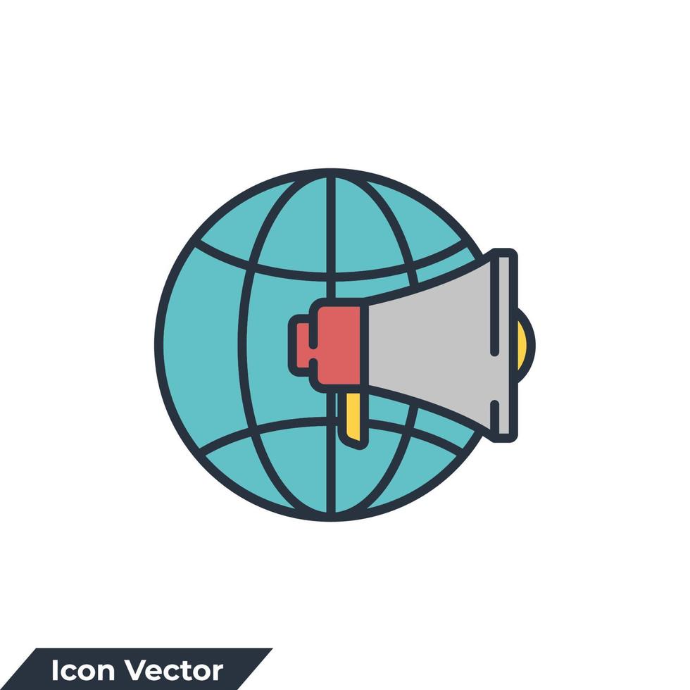 ilustração em vetor logotipo ícone de marketing global. modelo de símbolo de globo e megafone para coleção de design gráfico e web