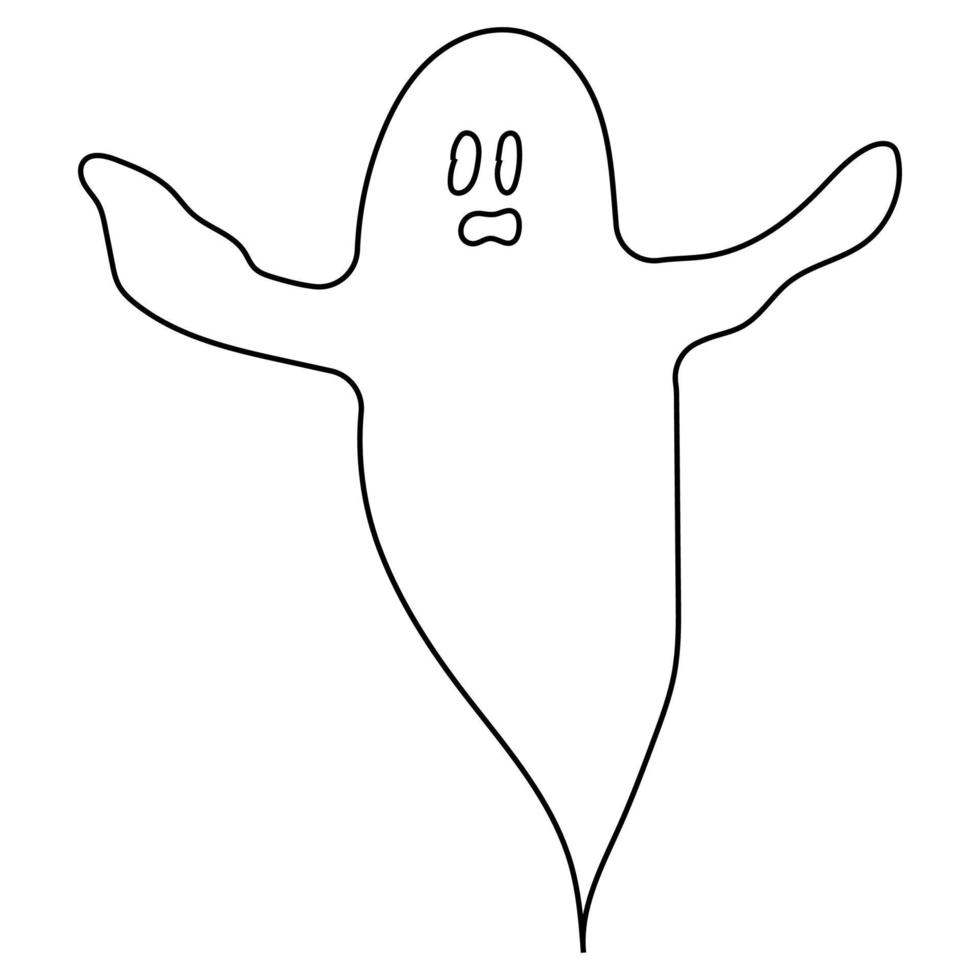 ilustração em vetor de um fantasma bonitinho. ilustração de doodle de contorno