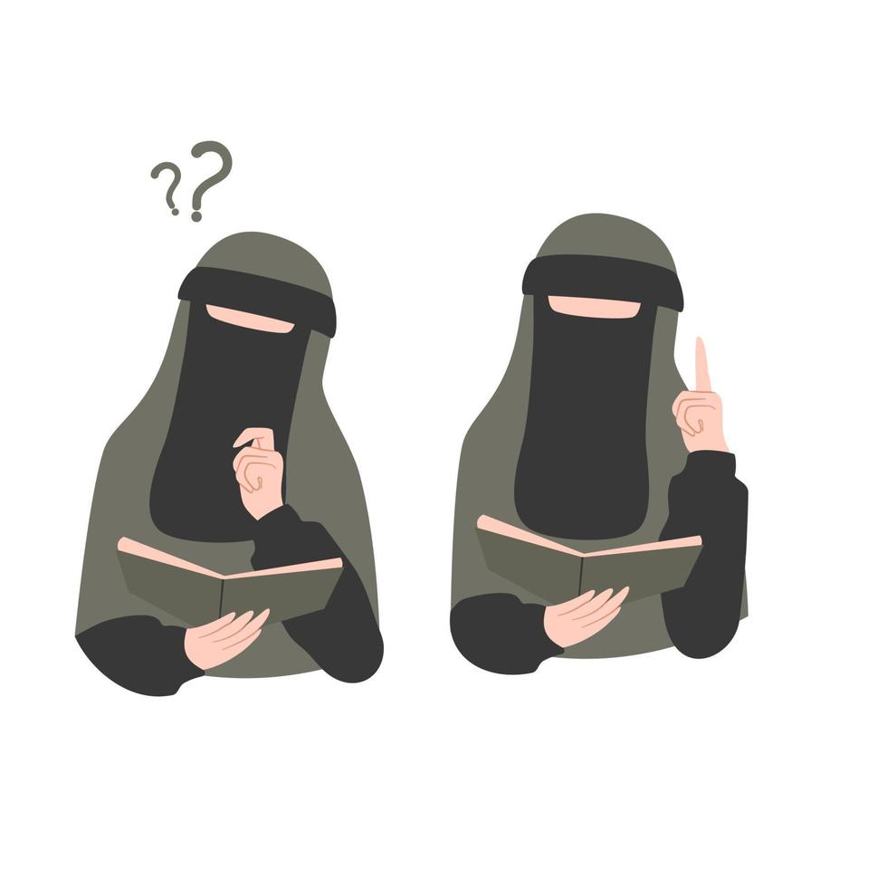 muslimah niqabis com caneta e estudo de livro vetor