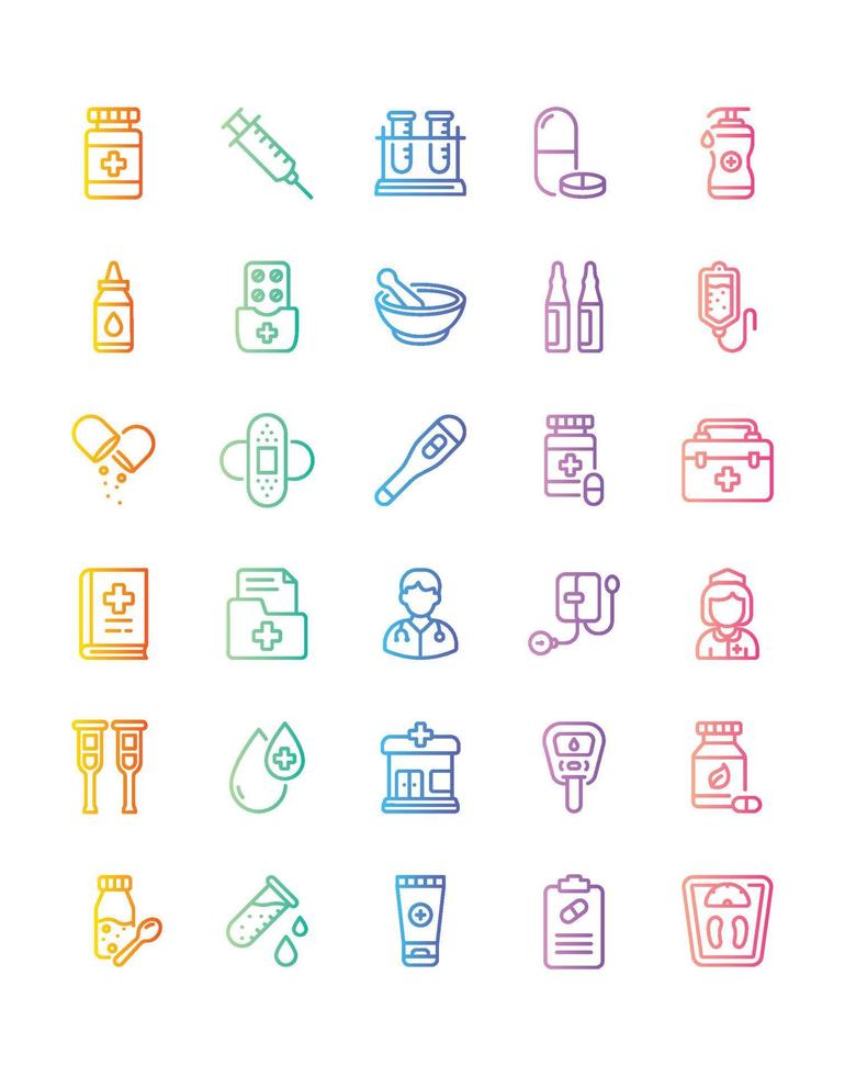 conjunto de ícones de farmácia 30 isolado no fundo branco vetor