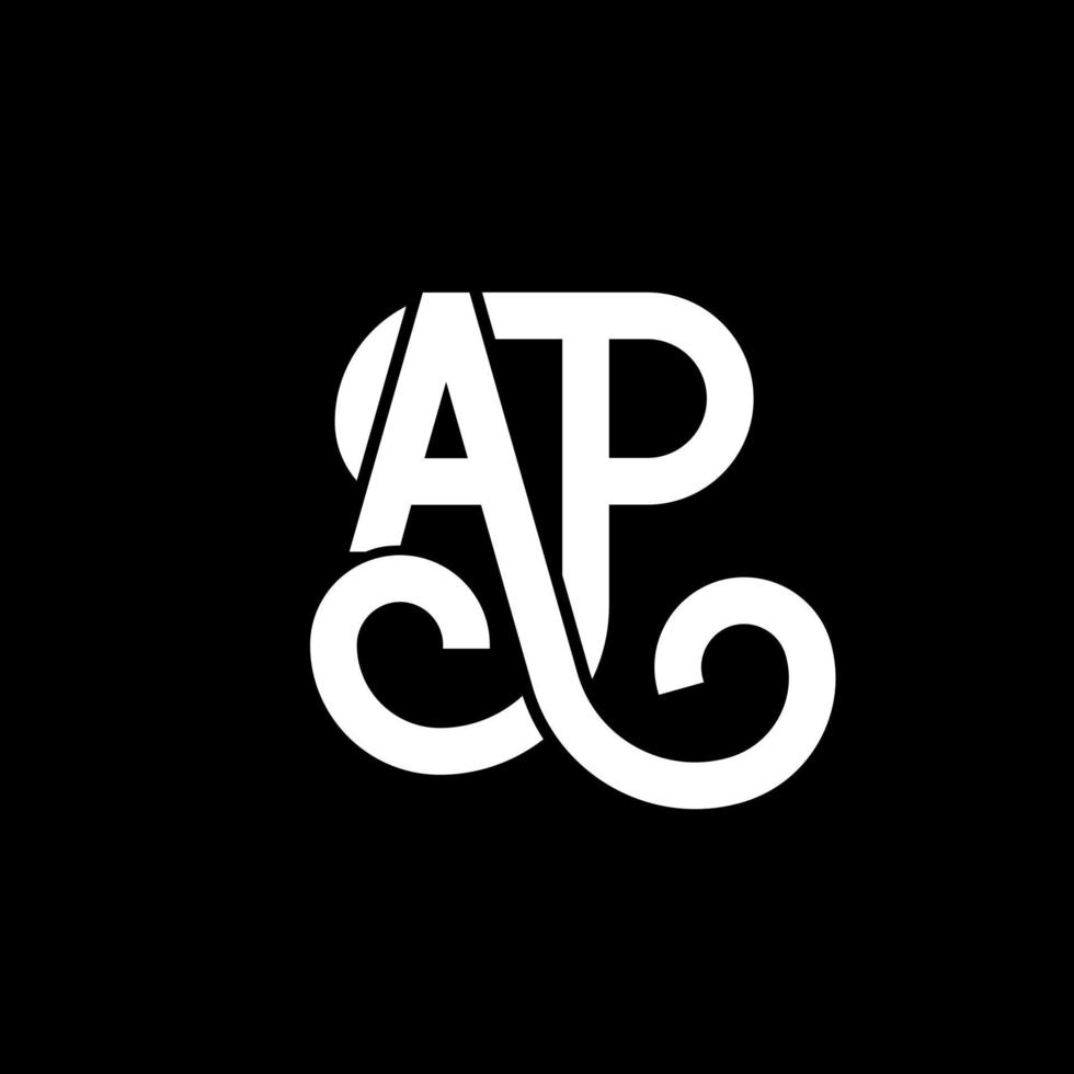 design de logotipo de carta ap em fundo preto. ap conceito de logotipo de letra de iniciais criativas. design de letra ap. ap desenho de letra branca sobre fundo preto. ap, logo ap vetor