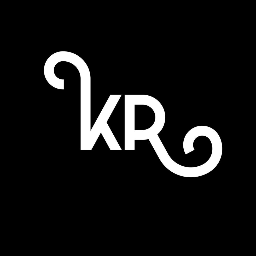 design de logotipo de carta kr em fundo preto. conceito de logotipo de letra de iniciais criativas kr. design de letra kr. kr desenho de letra branca sobre fundo preto. kr, logotipo kr vetor