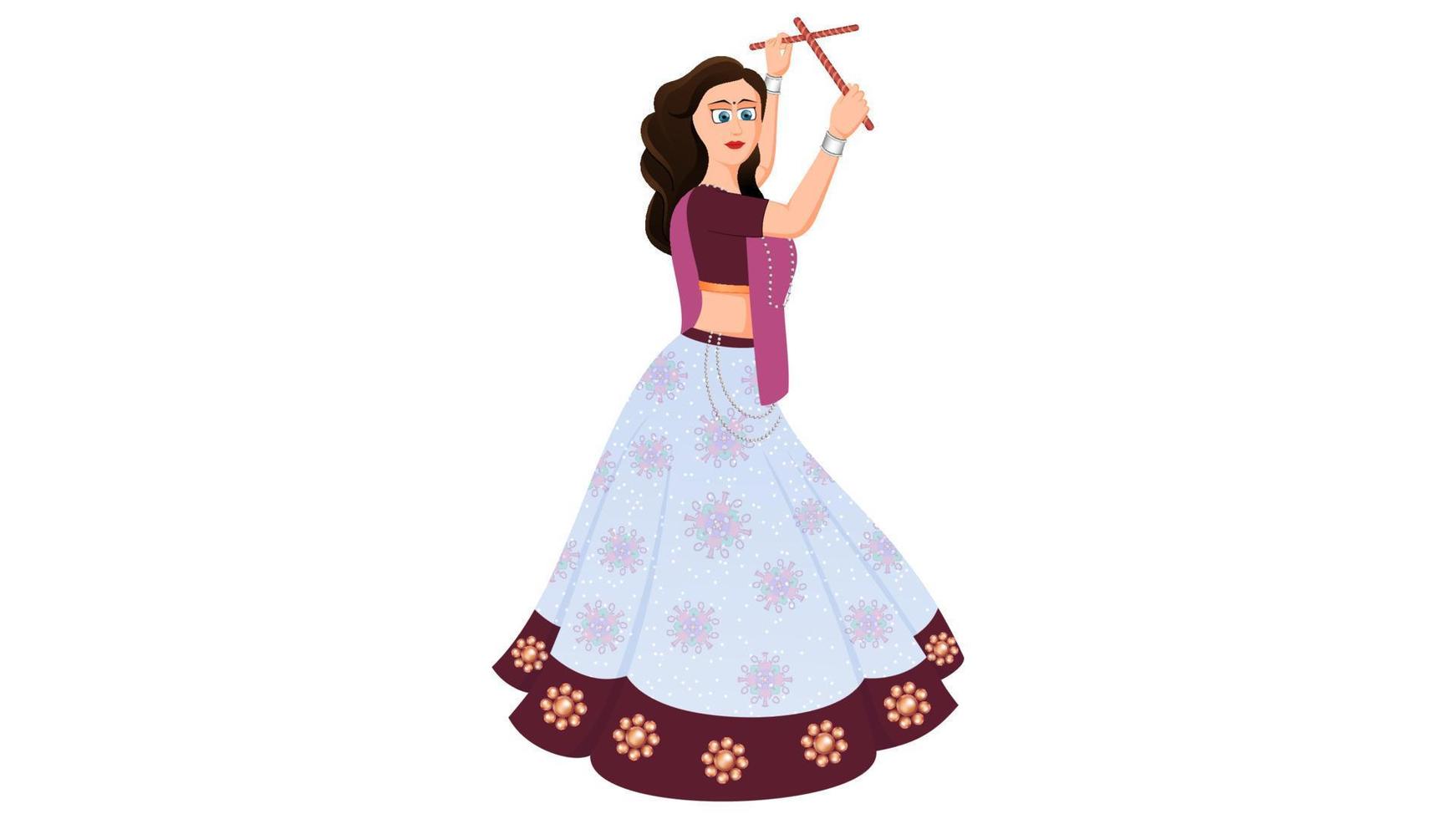 garota dandiya tradicionalmente vestida, vetor de garota dandiya, feliz navratri.