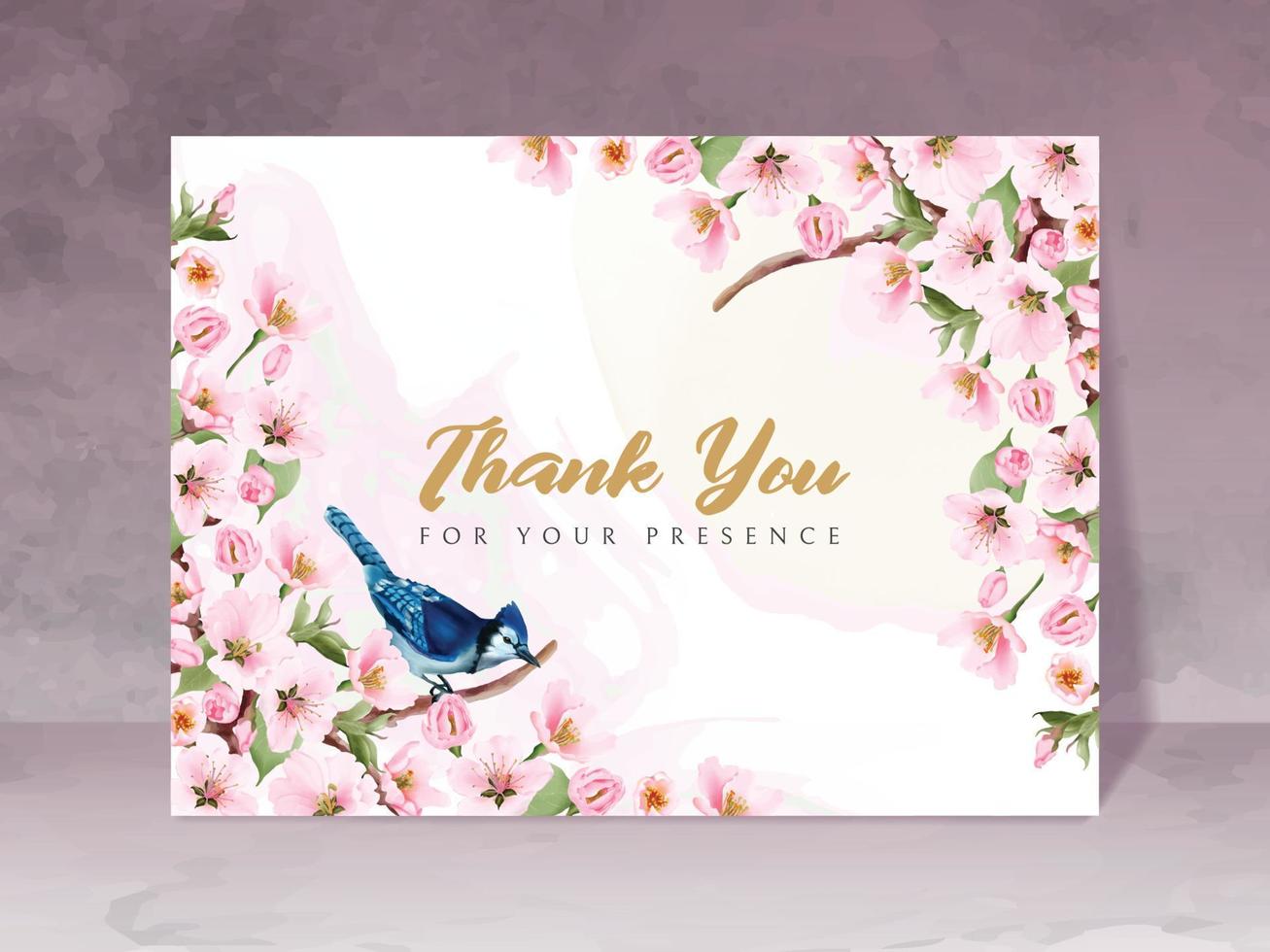 l modelo de cartão de convite de casamento com mão desenhada de flor de cerejeira vetor