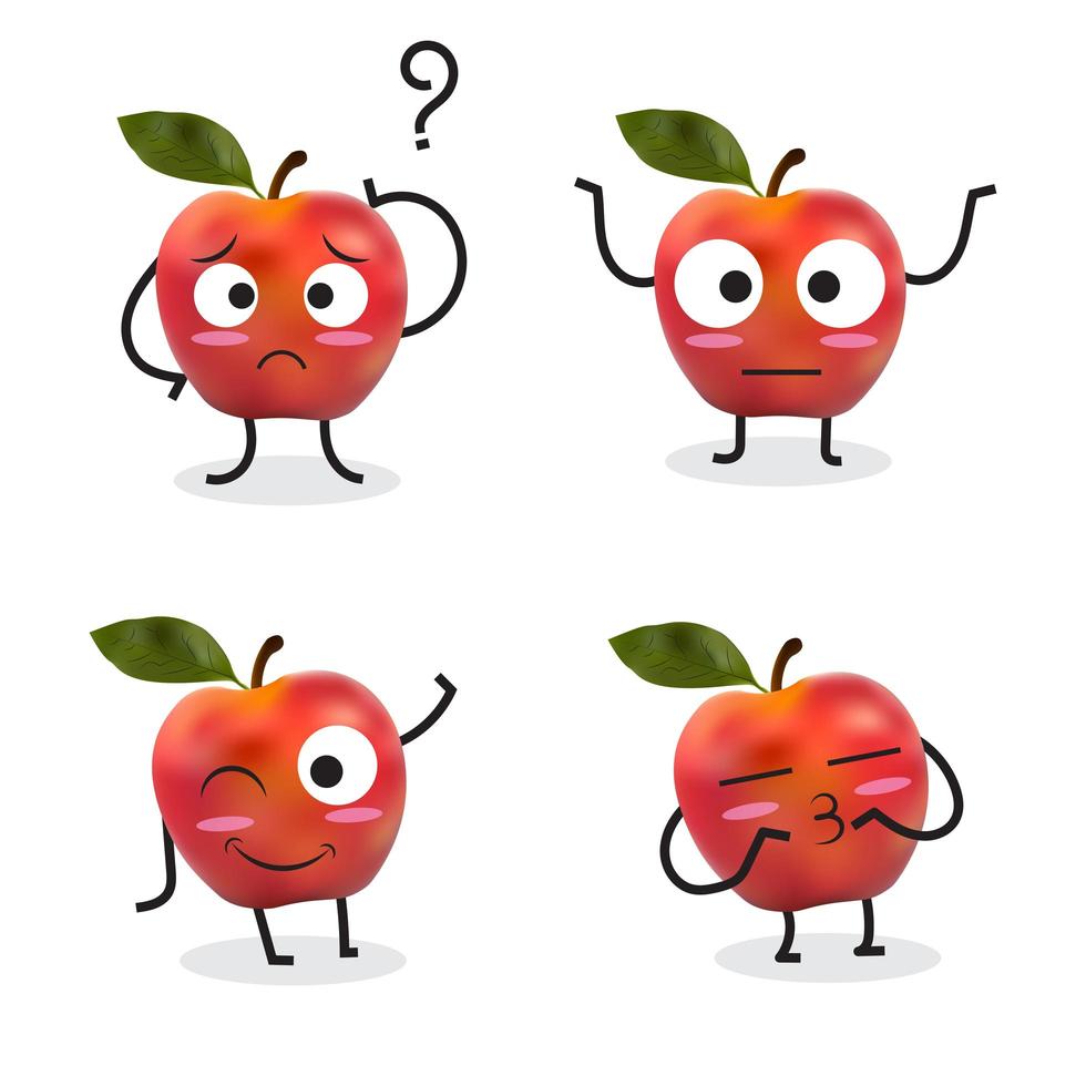 conjunto de caracteres de desenho animado de maçã incluindo maçã confusa vetor