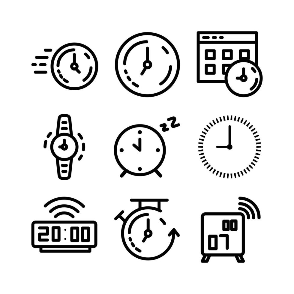 ícone do relógio, hora, alarme, relógio digital. ilustrações de design vetorial que são adequadas para uso como elementos, sites, aplicativos, banners, cartazes, etc. vetor