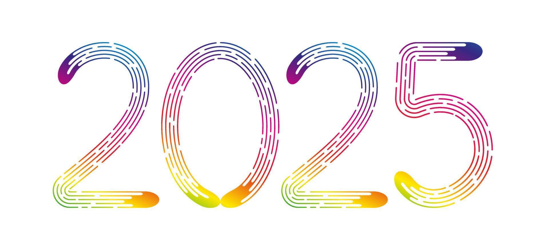 ano novo 2025 de linhas pontilhadas de gradiente de arco-íris em fundo branco. vetor